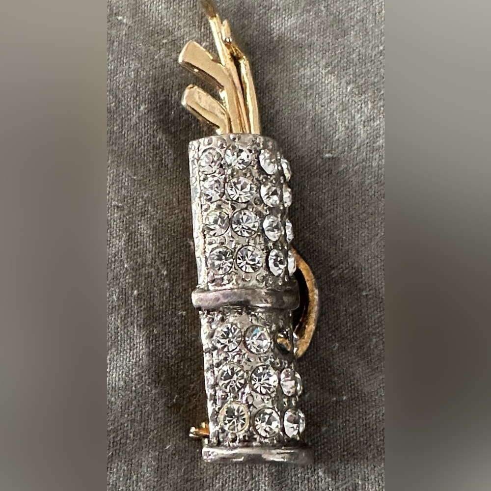 Golf bag pin Brooches Rhinestone gold tone